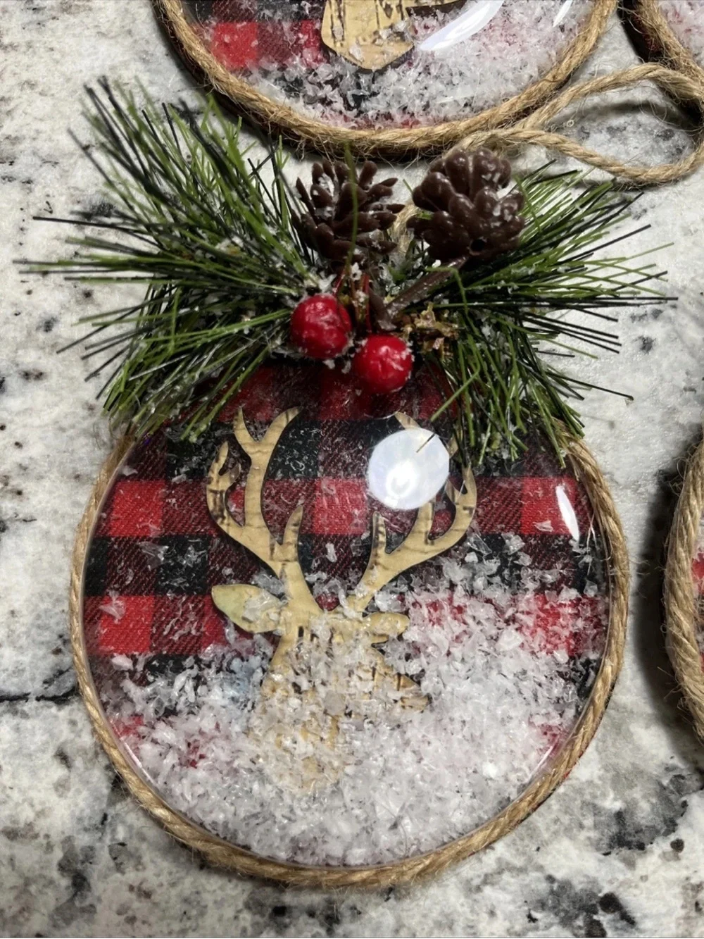 Rustic Red Buffalo Plaid Reindeer Holiday Ornaments - Set of 4
